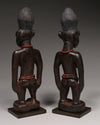 Tribal Sculptures - African Art - Wood Carving - Statuettes - Used - Collection - African Plural Art - Male/Female Pair of Ibeji Twins Figures, Yoruba Tribe, Nigeria Wood, glass beads, African