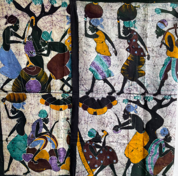Handcrafted Textiles - African Art - Woven Cotton - Used - Home Decor - African Plural Art - Hand Painted African Cotton Cloth, Resist Dyed Batik, Wall Decor