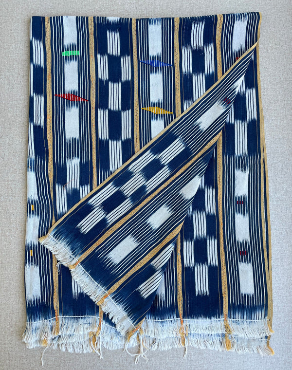 Handcrafted Textiles - Handmade - Vintage -  African Art - Home Decor - Living Room - Indigo Dyed  - Cotton - Baule Ikat Wrap - Tie Dye 