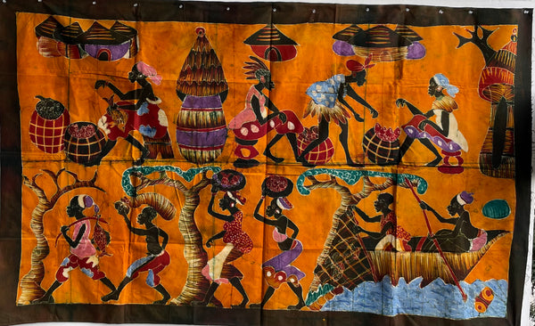 Handcrafted Textiles - African Art - Woven Cotton - Used - Home Decor - African Plural Art - Handmade Resist Dyed African Batik, Wall Decor Cotton Textile