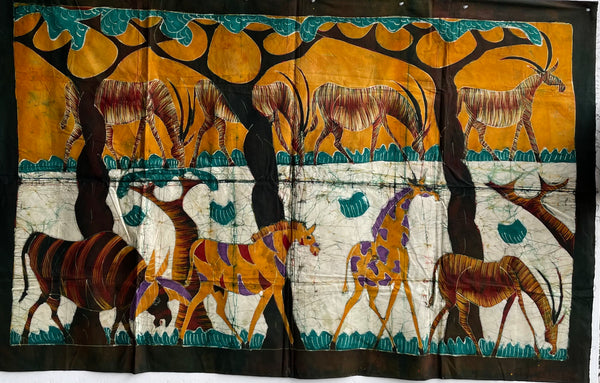 Handcrafted Textiles - African Art - Woven Cotton - Used - Home Decor - African Plural Art - Decorative Crafted Cotton Textile, Resist Dyed Batik Painting, West African Art